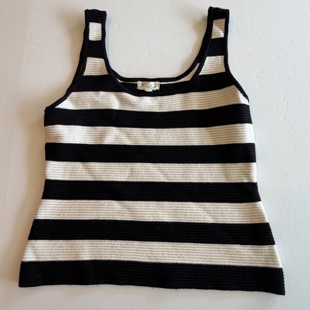 Marled Womens Black White Striped Ribbed Knit Tank Top Scoop Neck‎ Size M